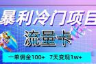     独特高利润项目，流量卡玩法，每单可获得100+佣金，7天内实现1w+收益
