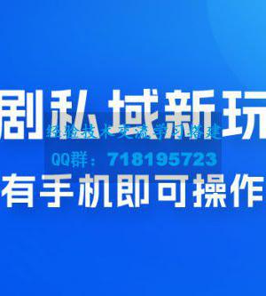 短剧私域新玩法，蓝海项目，有手机即可操作，一单 9.9~99，日入 800 很轻松