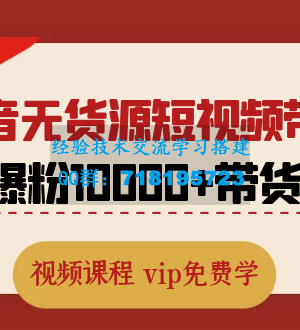 最新抖音无货源短视频带货课程：一天爆粉10000+带货赚钱（视频课程）