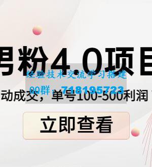 男粉4.0项目：私域变现 自动成交 单号100-500利润 可批量（送1.0+2.0+3.0）