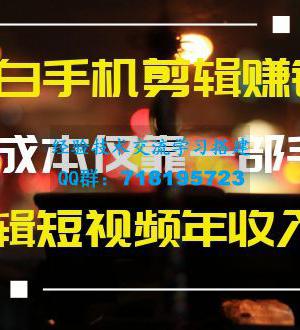 小白手机剪辑赚钱课，0成本仅靠一部手机，拍摄剪辑短视频年收入60万+