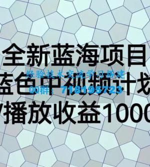 全新蓝海项目，蓝色中视频计划，1W播放量1000+