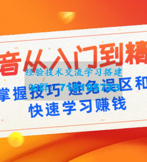 《抖音从入门到精通》快速掌握技巧 避免误区和封号,快速学习赚钱（10节课）