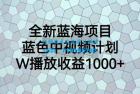     全新蓝海项目，蓝色中视频计划，1W播放量1000+
