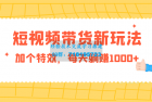     短视频带货新技巧，添加特效每日轻松获得1000+收益，零基础小白当天见效
