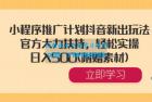     全新小程序推广策略：抖音平台推出，官方全力支持，简单易行，每日收入500元 带相关素材
