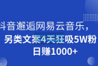     抖音与网易云音乐意外相遇，创造不寻常的文案，仅用四天吸引了五万粉丝，每日收入超过1000+
